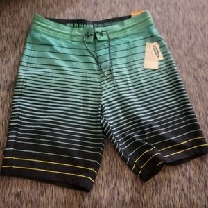 Old Navy Men's Green and Black Swim Shorts